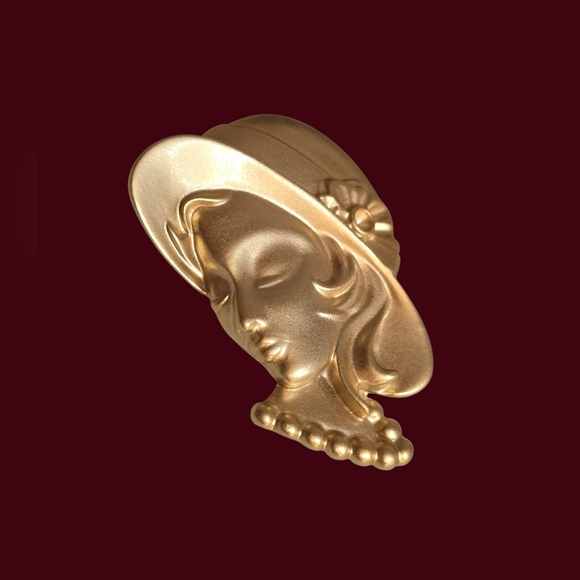 Don-Lin Vintage Brushed Gold Lady Brooch - Picture 3 of 5